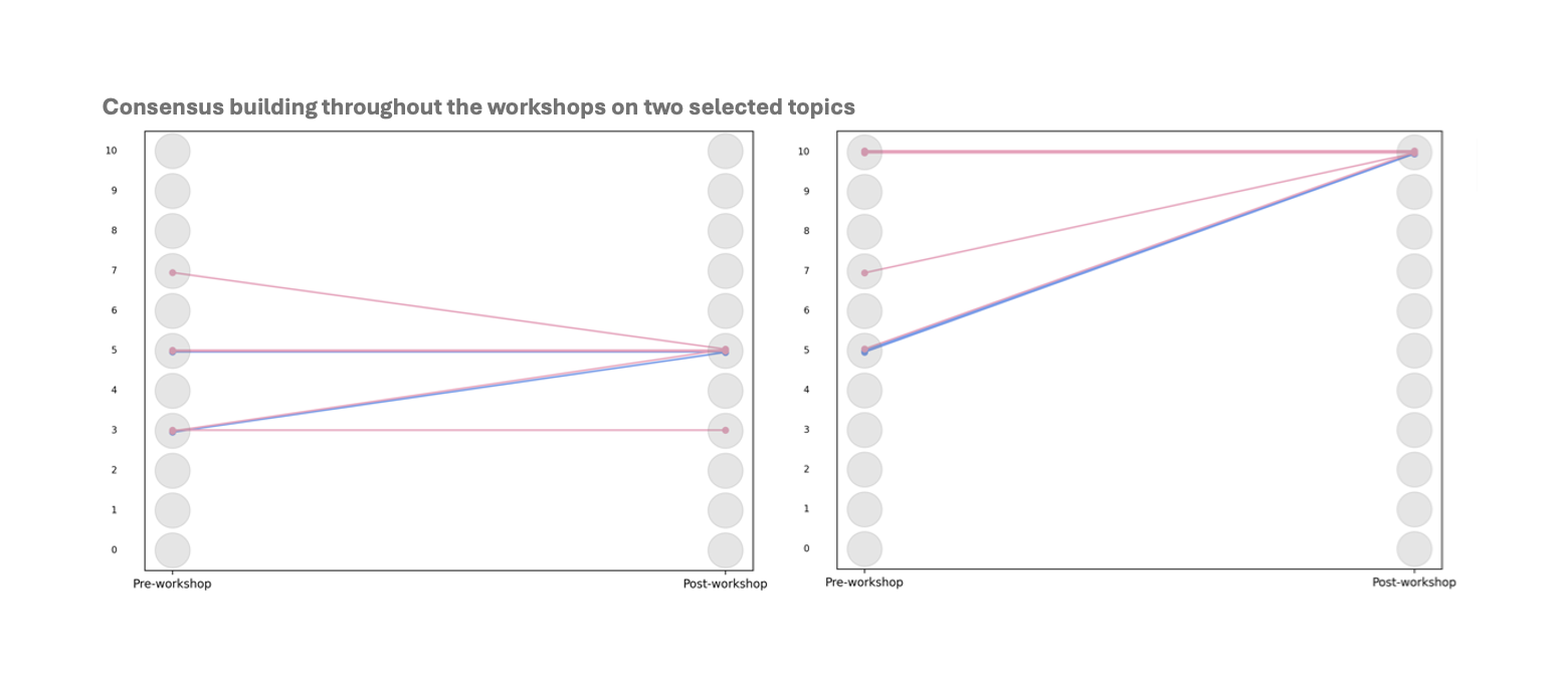 Consensus building throughout the workshop on two selected topics